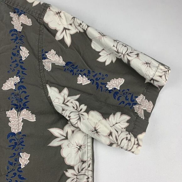 Old Navy Mens Size Large Hawaiian Button Up Shirt Tropical Gray Floral Beach - Picture 4 of 9